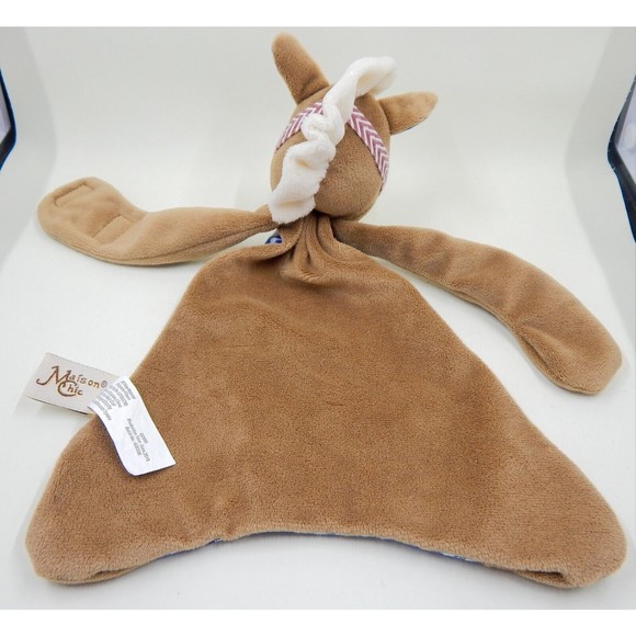 Maison Chic Horse Pony Blue Gingham Check Lovey Security Blanket Pacifier Holder - Picture 4 of 8